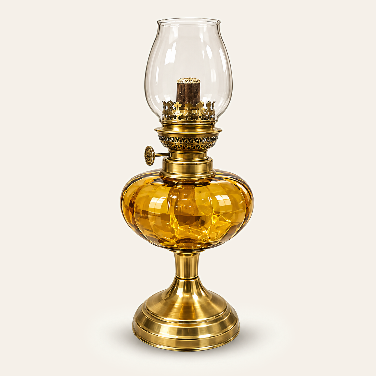 Lampe à huile en verre ambré