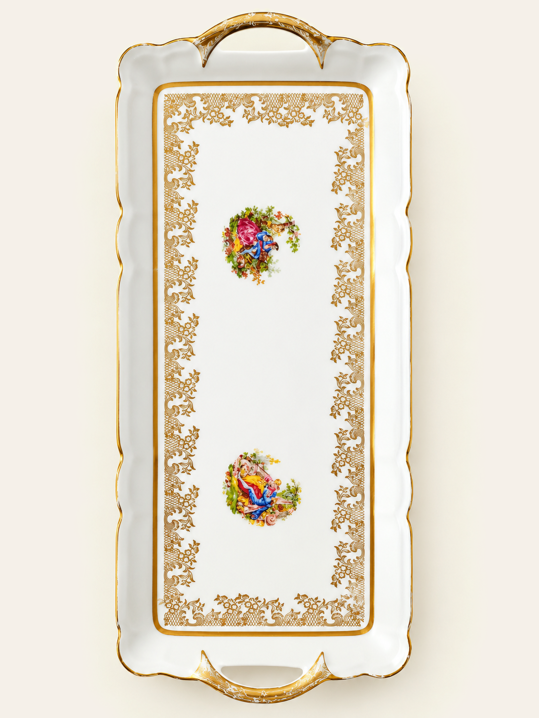 Plateau rectangulaire à médaillons fleuris